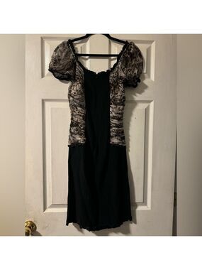 Blumarine black midi dress with ruffled mesh animal print panels and sleeves XS